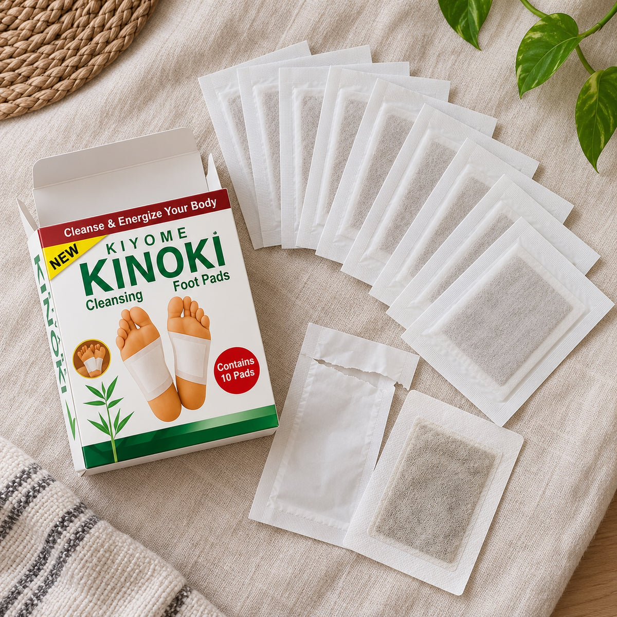 Kutia Kinoki e hapur me flasterët në qese të veçanta
